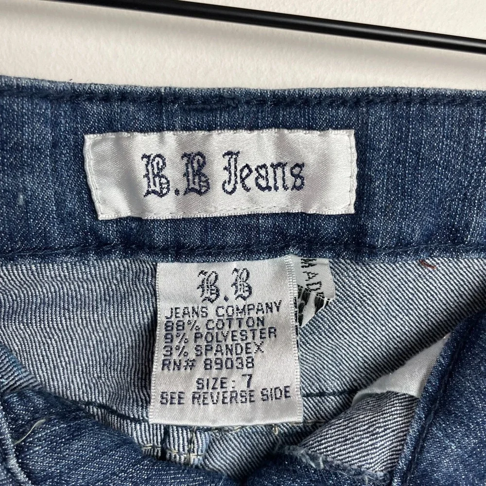 BBJean Y2K Bling Denim Shorts Sz 7 Rhinestone Embellished Club Festival Low Rise